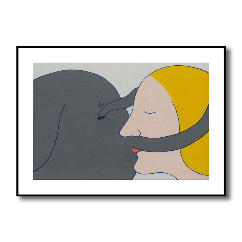 Brehn | Illustration Kiss Leinwand Wandkunst Moderne Texturierte Haus Innen Wanddekoration in Dunkler Farbe