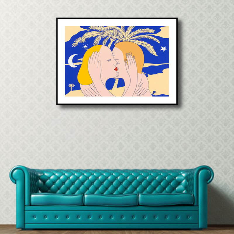 Brehn | Illustration Kiss Leinwand Wandkunst Moderne Texturierte Haus Innen Wanddekoration in Dunkler Farbe