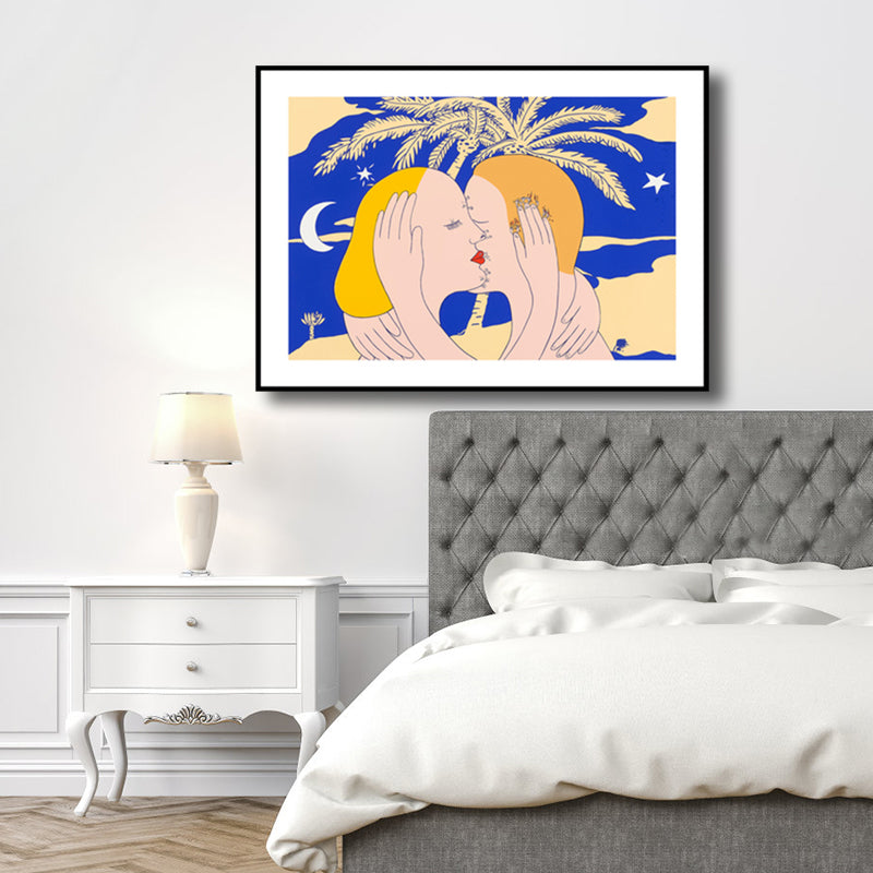 Brehn | Illustration Kiss Leinwand Wandkunst Moderne Texturierte Haus Innen Wanddekoration in Dunkler Farbe
