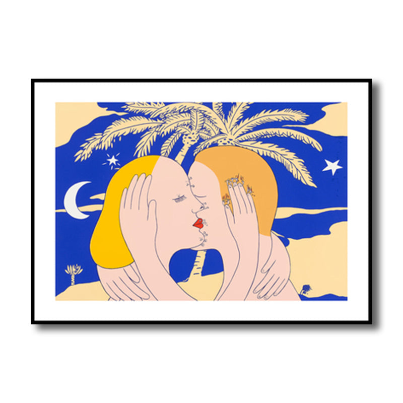 Brehn | Illustration Kiss Leinwand Wandkunst Moderne Texturierte Haus Innen Wanddekoration in Dunkler Farbe