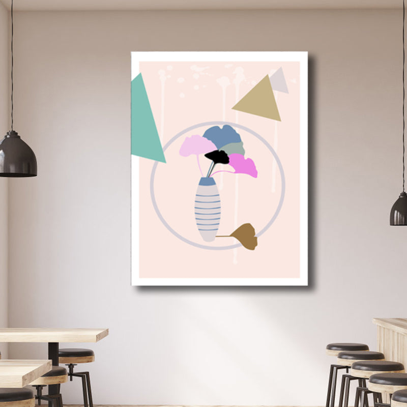 Brehn | Blätter und Vase Malerei Nordic Style Leinwand Wandkunst Deko in Pink für das Badezimmer
