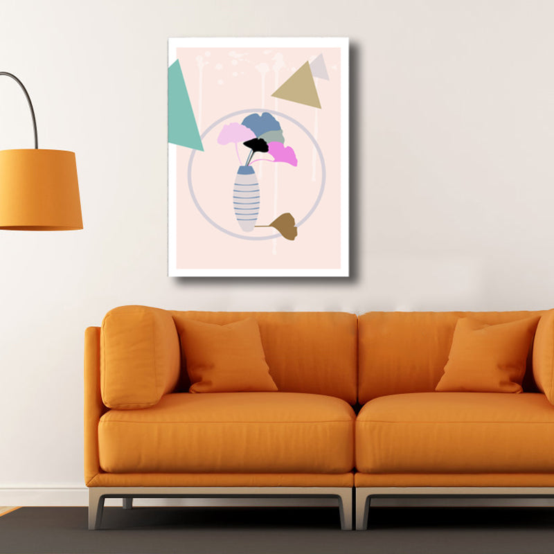 Brehn | Blätter und Vase Malerei Nordic Style Leinwand Wandkunst Deko in Pink für das Badezimmer