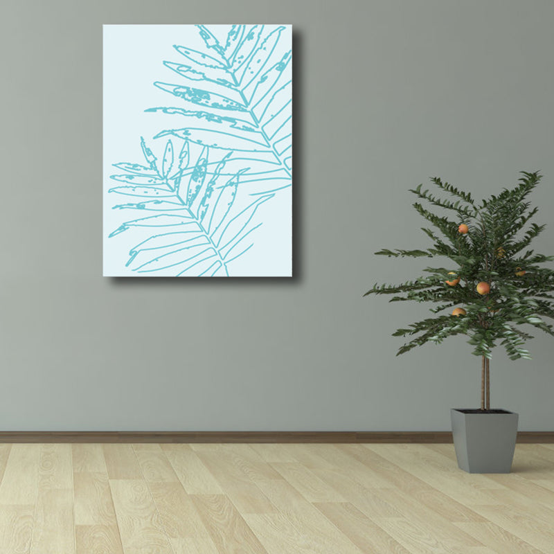 Brehn | Blaue Blätterdruck gewickelte Leinwand strukturierte skandinavische Wohnzimmer Wandkunst Dekor