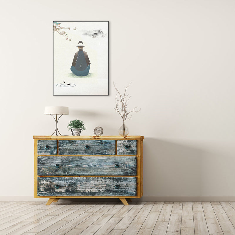 Brehn | Wald Sitzender Mann Leinwand Kunst Traditionelle Ästhetik Landschaft Wanddekoration in Grau für Zuhause