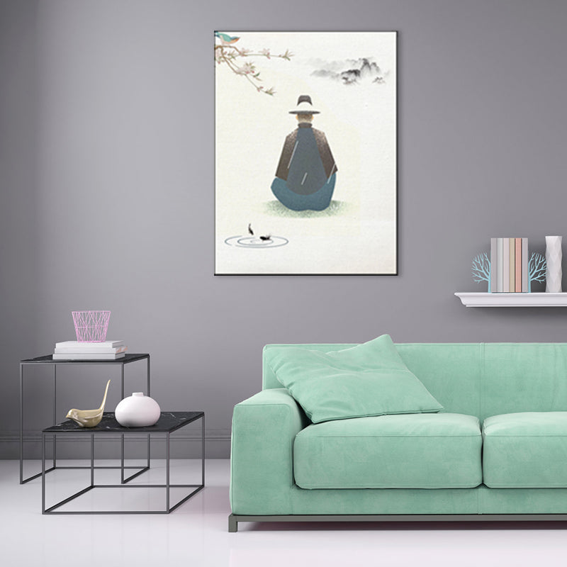 Brehn | Wald Sitzender Mann Leinwand Kunst Traditionelle Ästhetik Landschaft Wanddekoration in Grau für Zuhause