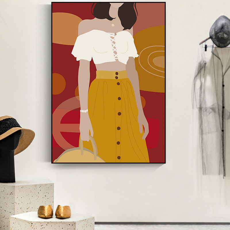 Brehn | Illustration Mädchenkleid Wandkunst Glam Cool Fashion Leinwanddruck in sanften Farben für das Zimmer