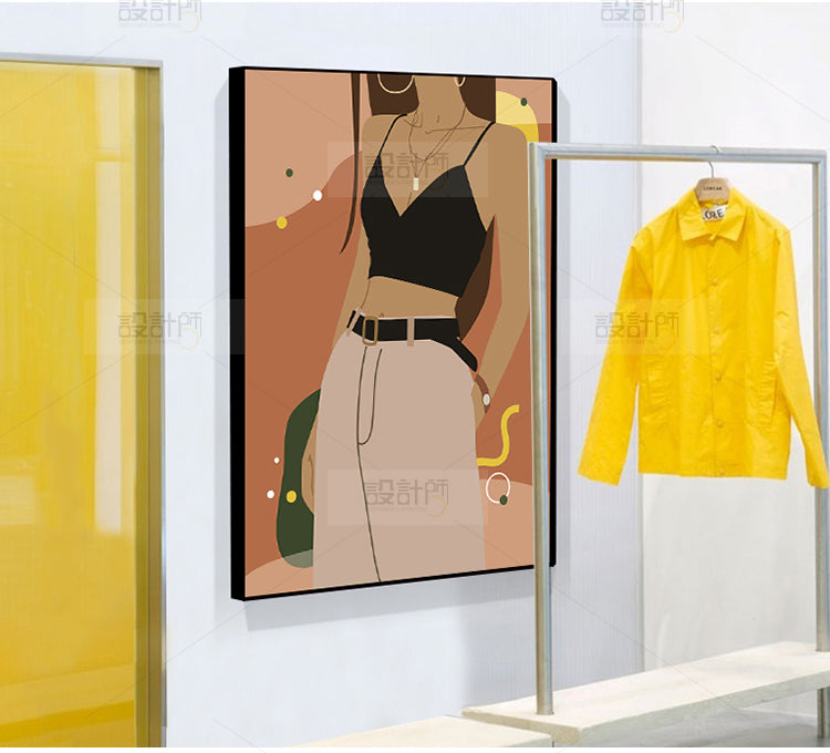 Brehn | Illustration Mädchenkleid Wandkunst Glam Cool Fashion Leinwanddruck in sanften Farben für das Zimmer