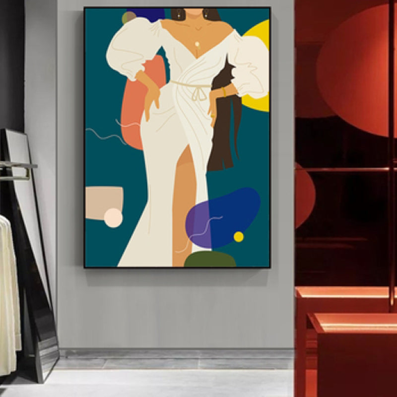 Brehn | Illustration Mädchenkleid Wandkunst Glam Cool Fashion Leinwanddruck in sanften Farben für das Zimmer