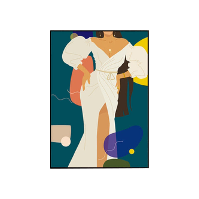 Brehn | Illustration Mädchenkleid Wandkunst Glam Cool Fashion Leinwanddruck in sanften Farben für das Zimmer