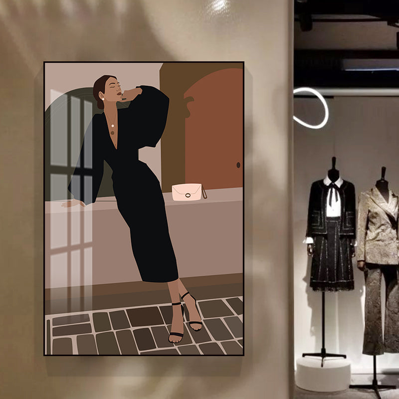 Brehn | Illustration Mädchenkleid Wandkunst Glam Cool Fashion Leinwanddruck in sanften Farben für das Zimmer