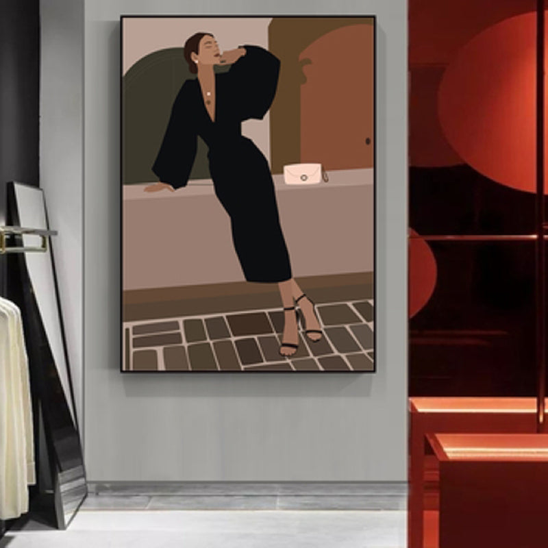 Brehn | Illustration Mädchenkleid Wandkunst Glam Cool Fashion Leinwanddruck in sanften Farben für das Zimmer