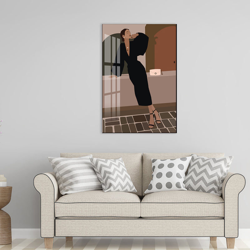 Brehn | Illustration Mädchenkleid Wandkunst Glam Cool Fashion Leinwanddruck in sanften Farben für das Zimmer