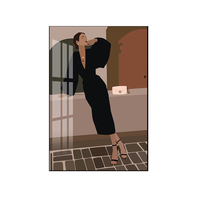Brehn | Illustration Mädchenkleid Wandkunst Glam Cool Fashion Leinwanddruck in sanften Farben für das Zimmer