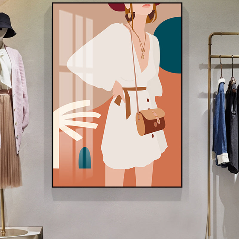 Brehn | Illustration Mädchenkleid Wandkunst Glam Cool Fashion Leinwanddruck in sanften Farben für das Zimmer