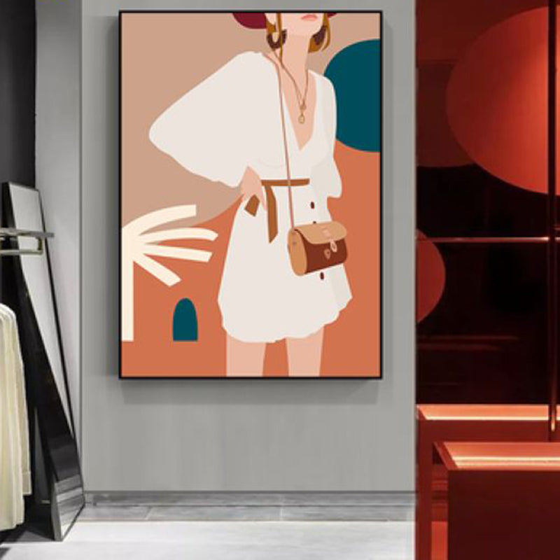 Brehn | Illustration Mädchenkleid Wandkunst Glam Cool Fashion Leinwanddruck in sanften Farben für das Zimmer