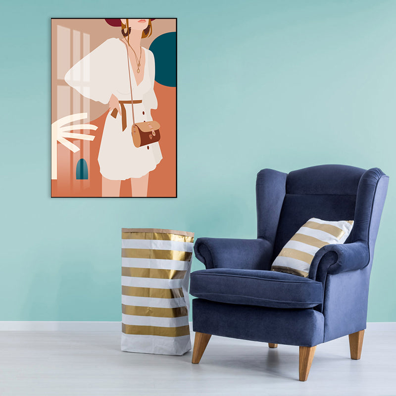 Brehn | Illustration Mädchenkleid Wandkunst Glam Cool Fashion Leinwanddruck in sanften Farben für das Zimmer