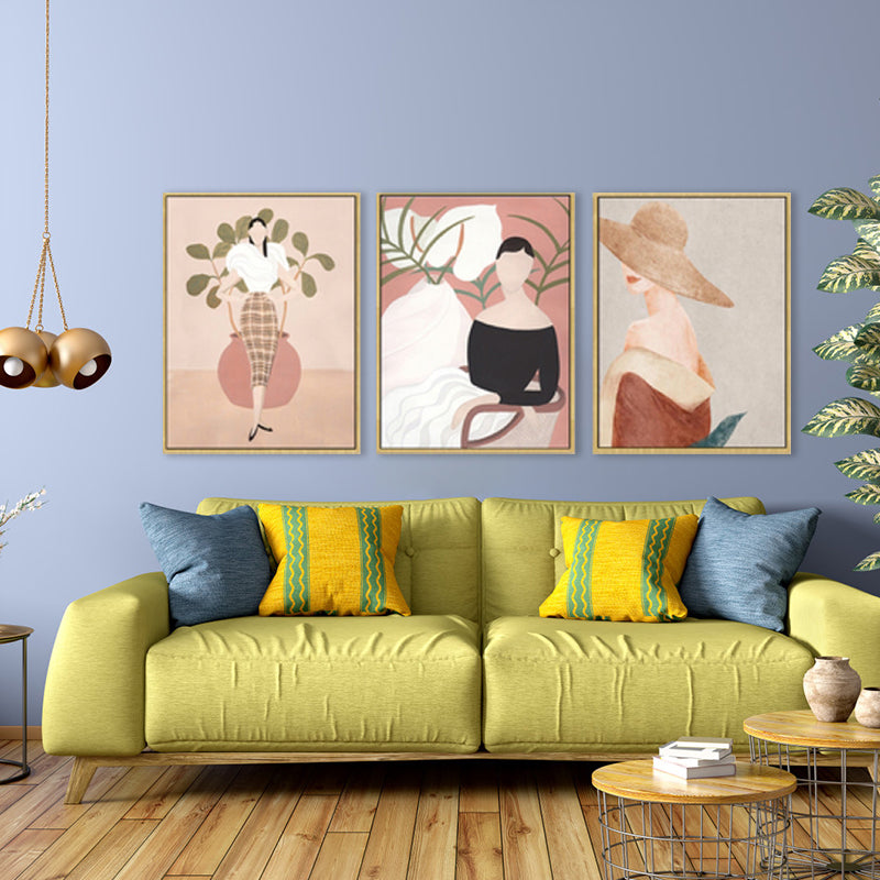 Brehn | Pink Woman Drawing Wandkunst Mode Nordic Stil Texturiertes Leinwanddruck für Mädchenzimmer