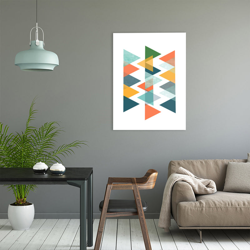 Brehn | Skandinavisches Dreiecks-Grafik-Leinwand-Weich-Farbe-Geometrie-Wanddeko für das Schlafzimmer, strukturiert