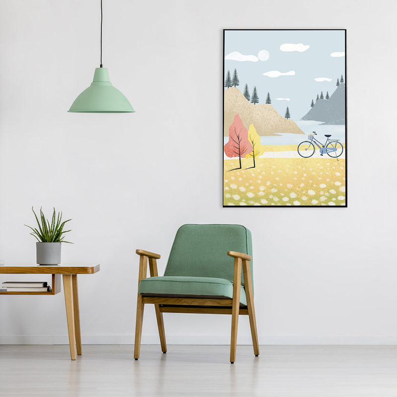 Brehn | Zeichnung Druck Sightseeing Leinwand Kunst Texturiert Nordisch Mädchenzimmer Wanddekoration in Blau-Gelb