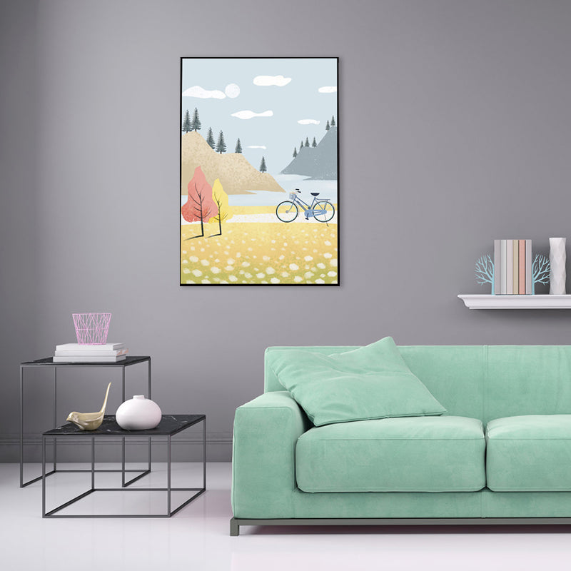 Brehn | Zeichnung Druck Sightseeing Leinwand Kunst Texturiert Nordisch Mädchenzimmer Wanddekoration in Blau-Gelb
