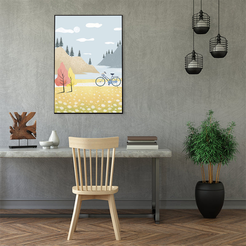 Brehn | Zeichnung Druck Sightseeing Leinwand Kunst Texturiert Nordisch Mädchenzimmer Wanddekoration in Blau-Gelb