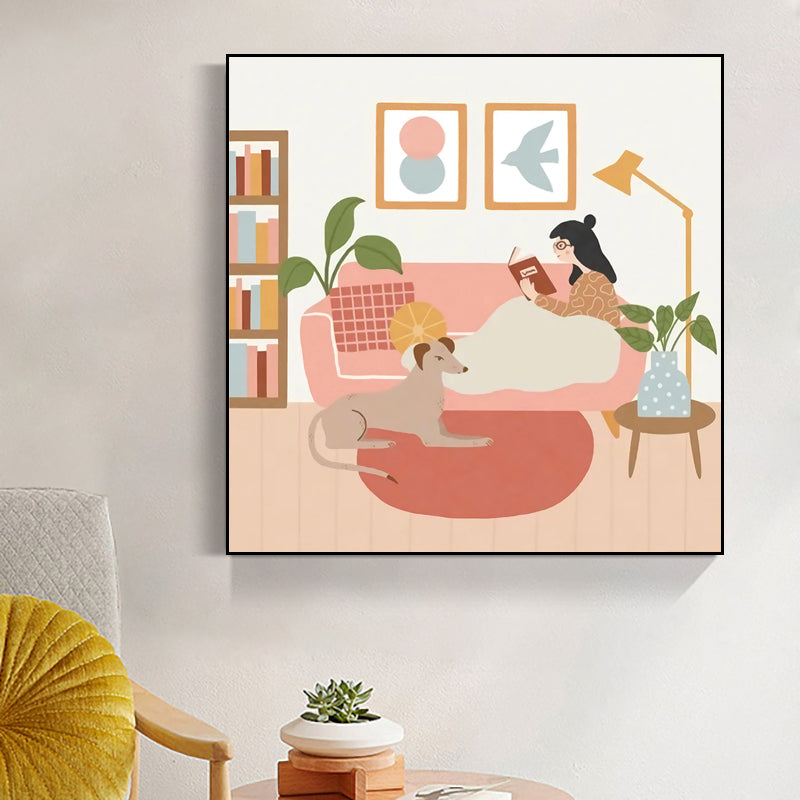 Brehn | Mädchen Freizeit Leben Print Leinwand Pastellfarbe Nordisch Wandkunst Dekor für Wohnzimmer