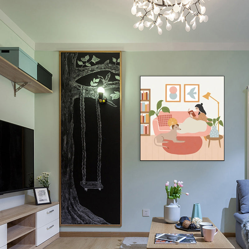 Brehn | Mädchen Freizeit Leben Print Leinwand Pastellfarbe Nordisch Wandkunst Dekor für Wohnzimmer