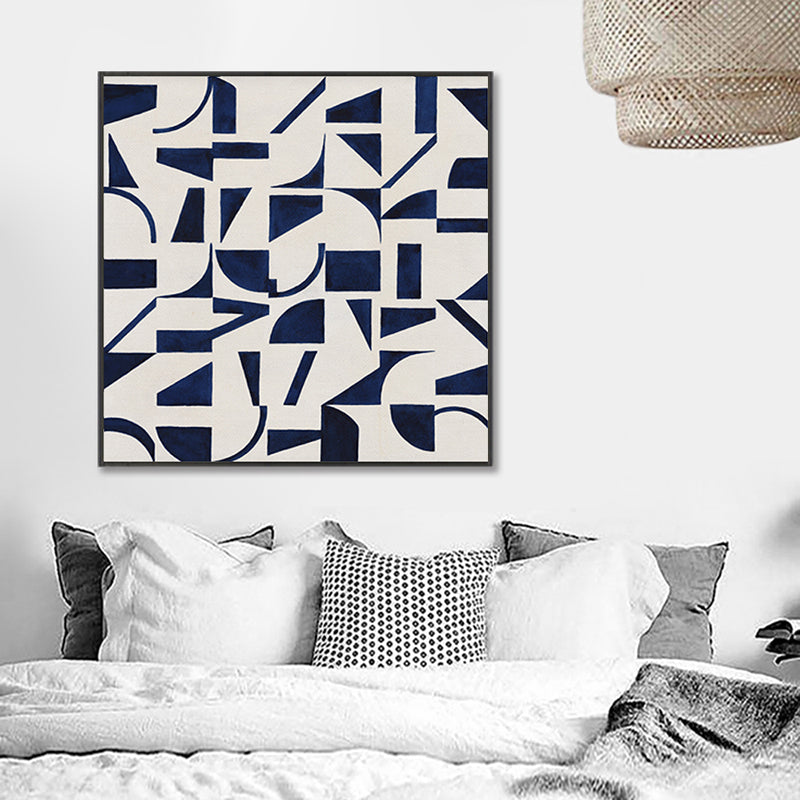 Brehn | Stunning Graphic Pattern Wrapped Canvas Haus Innenraum Landschaft Wandkunst Druck in Blau