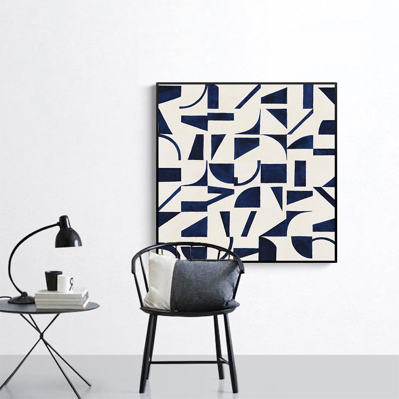 Brehn | Stunning Graphic Pattern Wrapped Canvas Haus Innenraum Landschaft Wandkunst Druck in Blau