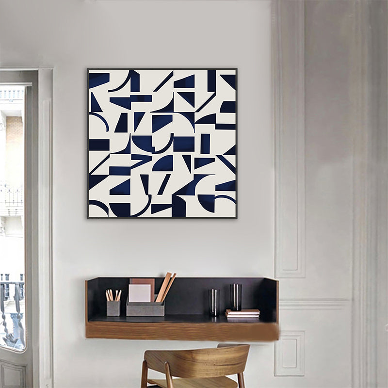 Brehn | Stunning Graphic Pattern Wrapped Canvas Haus Innenraum Landschaft Wandkunst Druck in Blau