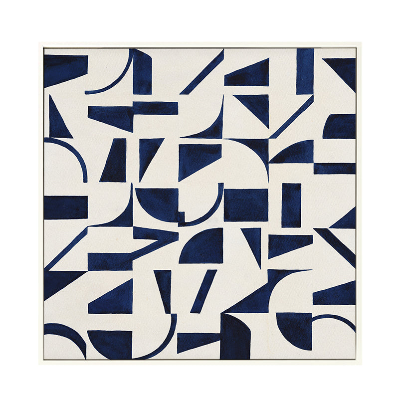 Brehn | Stunning Graphic Pattern Wrapped Canvas Haus Innenraum Landschaft Wandkunst Druck in Blau