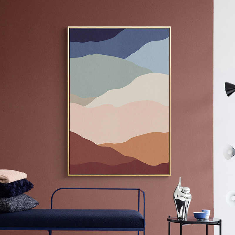 Brehn | Mehrfarbiges Wellenmuster Leinwanddruck Nordic Strukturierte Wandkunst Dekor in Braun für das Wohnzimmer