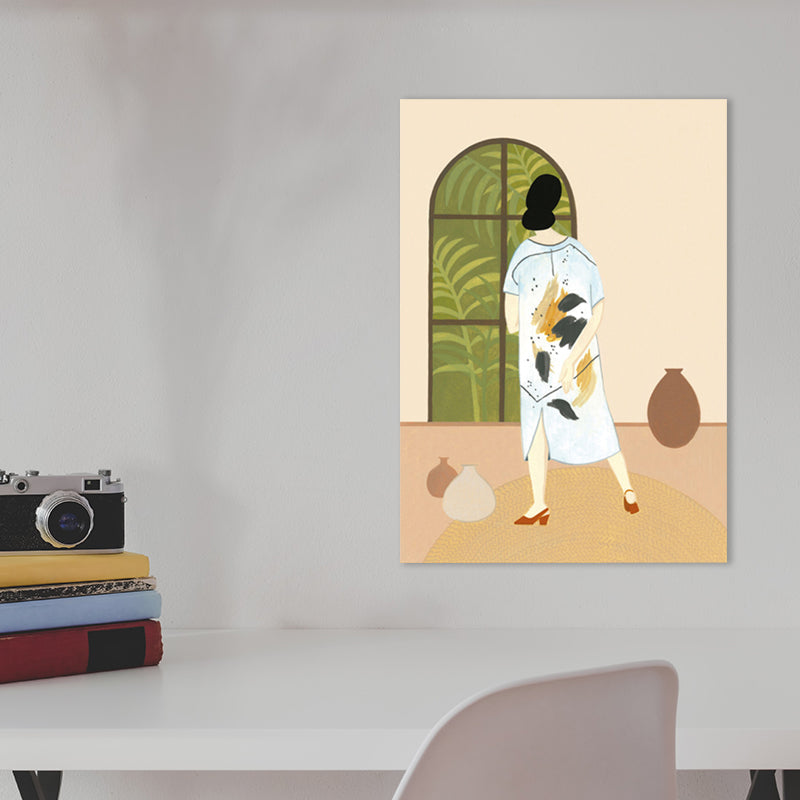 Brehn | Weiche Farbe Modische Mädchen Kunstdruck Texturiertes Nordisches Esszimmer Leinwand, Mehrere Größen