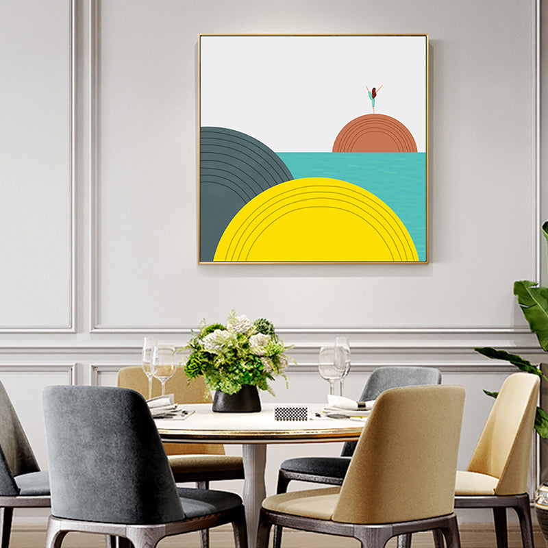 Brehn | Illustration Geometrische Landschaft Leinwandkunst Helle Farbe Nordischer Wanddekoration für das Esszimmer