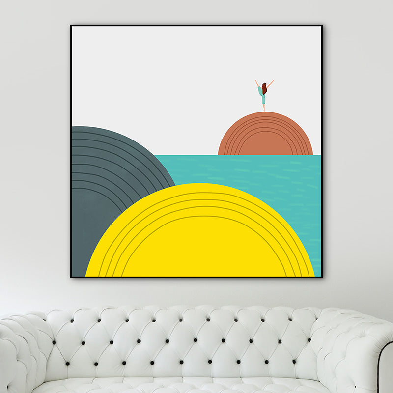 Brehn | Illustration Geometrische Landschaft Leinwandkunst Helle Farbe Nordischer Wanddekoration für das Esszimmer