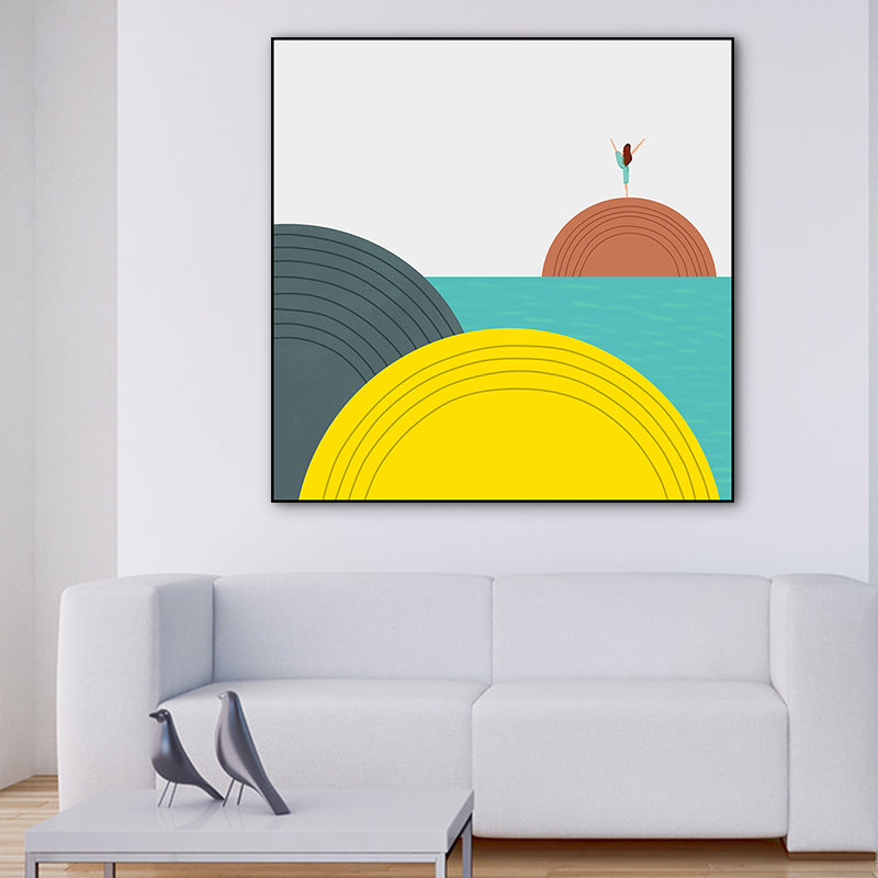 Brehn | Illustration Geometrische Landschaft Leinwandkunst Helle Farbe Nordischer Wanddekoration für das Esszimmer