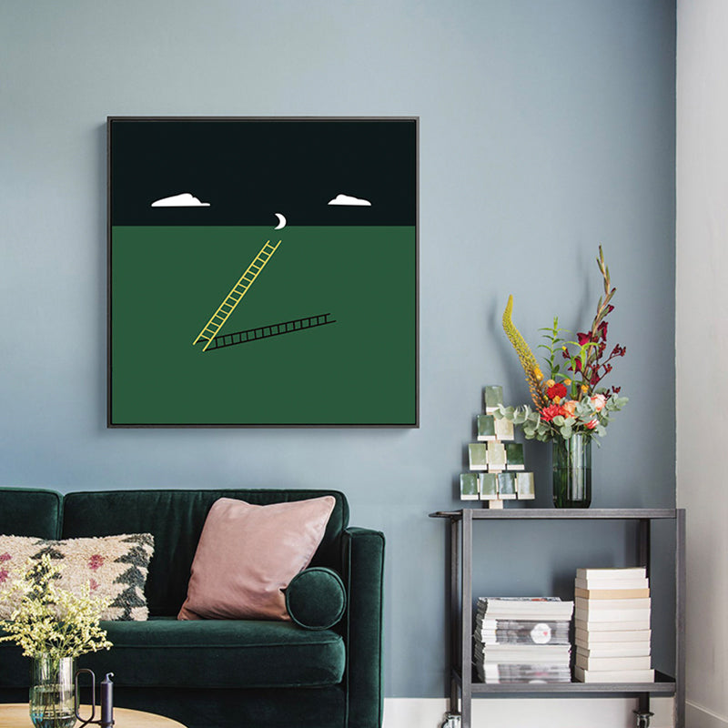 Brehn | Grüne Minimalismus Wandkunst Illustration Landschaft Leinwanddruck für die Wohnungseinrichtung, mehrere Größen