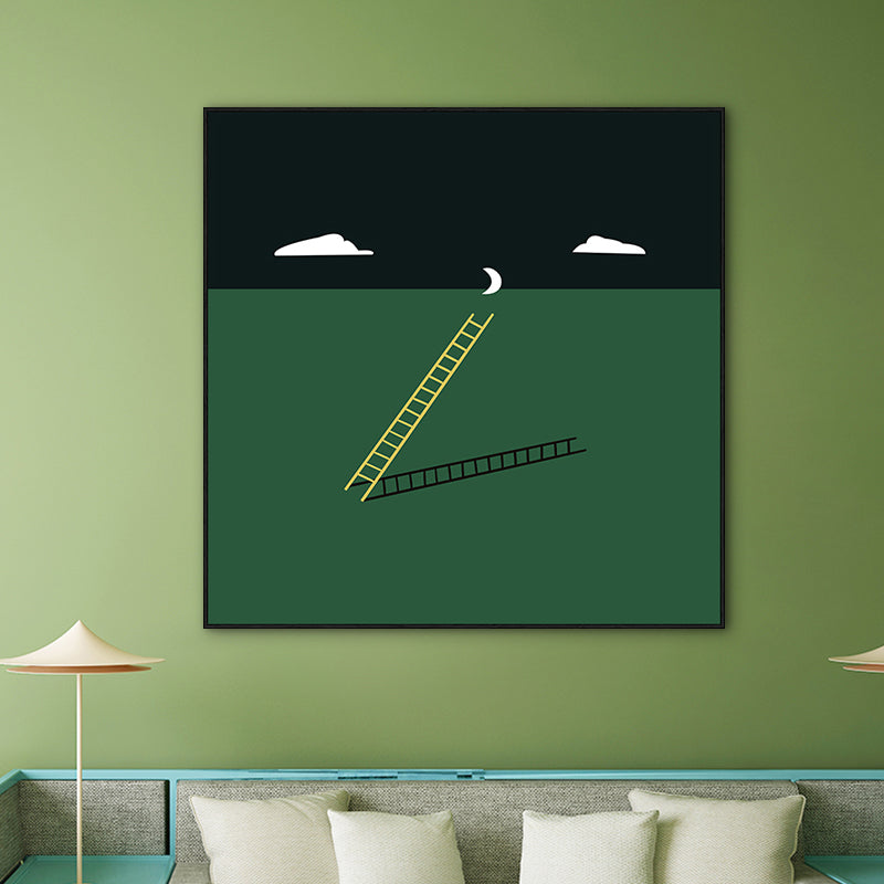 Brehn | Grüne Minimalismus Wandkunst Illustration Landschaft Leinwanddruck für die Wohnungseinrichtung, mehrere Größen