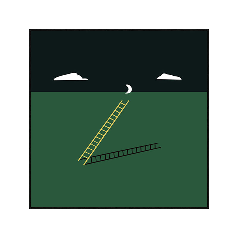 Brehn | Grüne Minimalismus Wandkunst Illustration Landschaft Leinwanddruck für die Wohnungseinrichtung, mehrere Größen