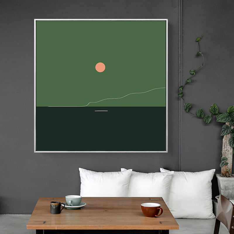 Brehn | Grüne Minimalismus Wandkunst Illustration Landschaft Leinwanddruck für die Wohnungseinrichtung, mehrere Größen