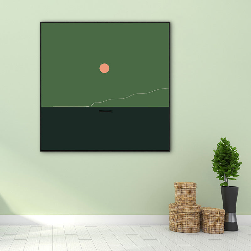 Brehn | Grüne Minimalismus Wandkunst Illustration Landschaft Leinwanddruck für die Wohnungseinrichtung, mehrere Größen