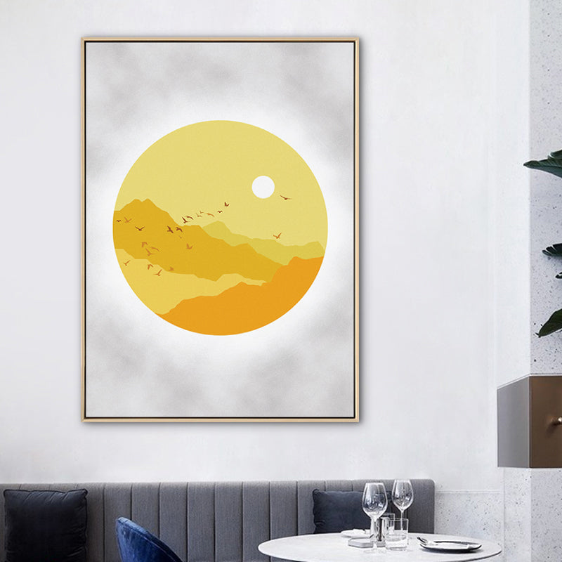 Brehn | Sunset Mountain Canvas Haus Innenansicht Zeichnung Kunstdruck in Gelb für Dekor
