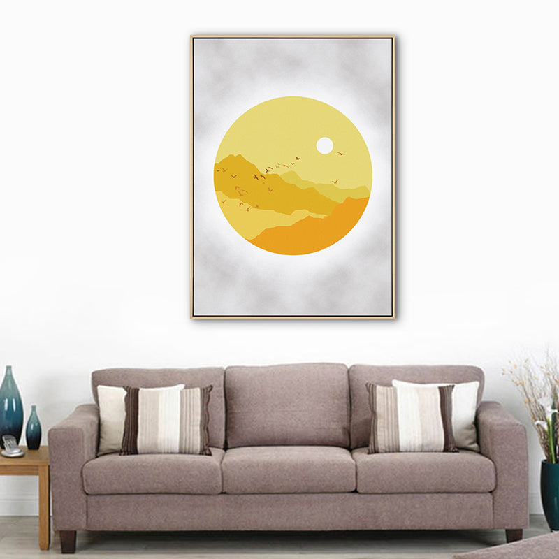 Brehn | Sunset Mountain Canvas Haus Innenansicht Zeichnung Kunstdruck in Gelb für Dekor
