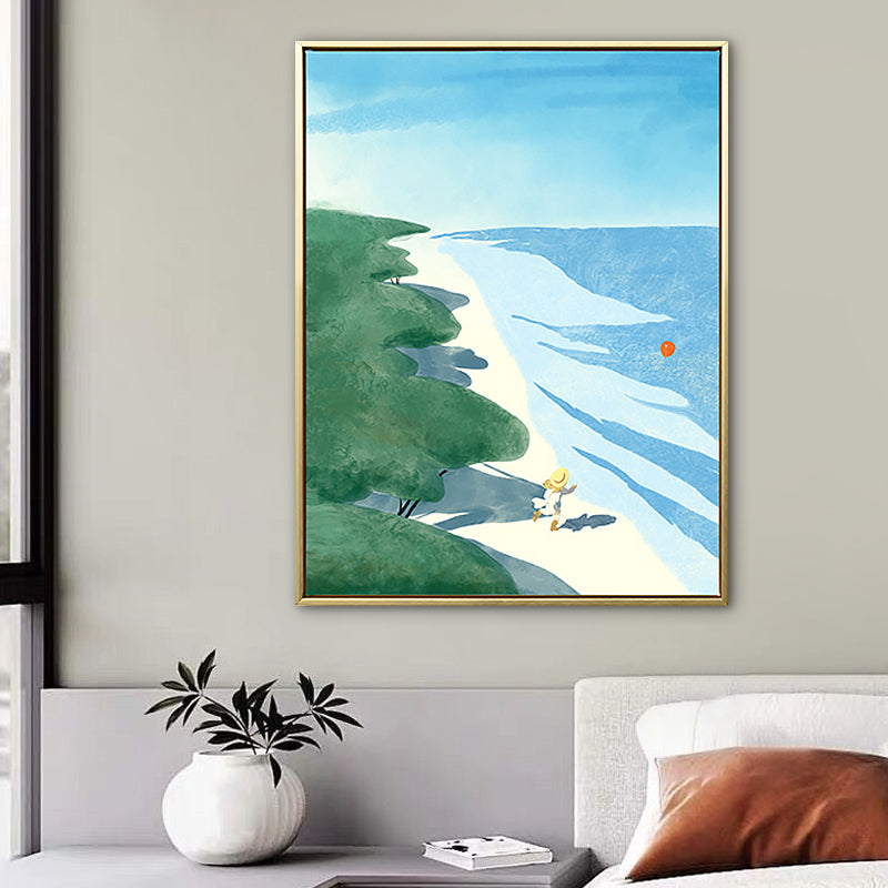 Brehn | Strand Wanddekoration Tropische Pittoreske Seestück Leinwand in Blau und Grün für das Schlafzimmer