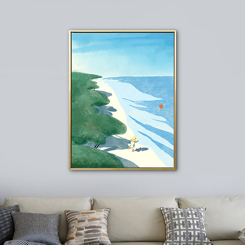 Brehn | Strand Wanddekoration Tropische Pittoreske Seestück Leinwand in Blau und Grün für das Schlafzimmer
