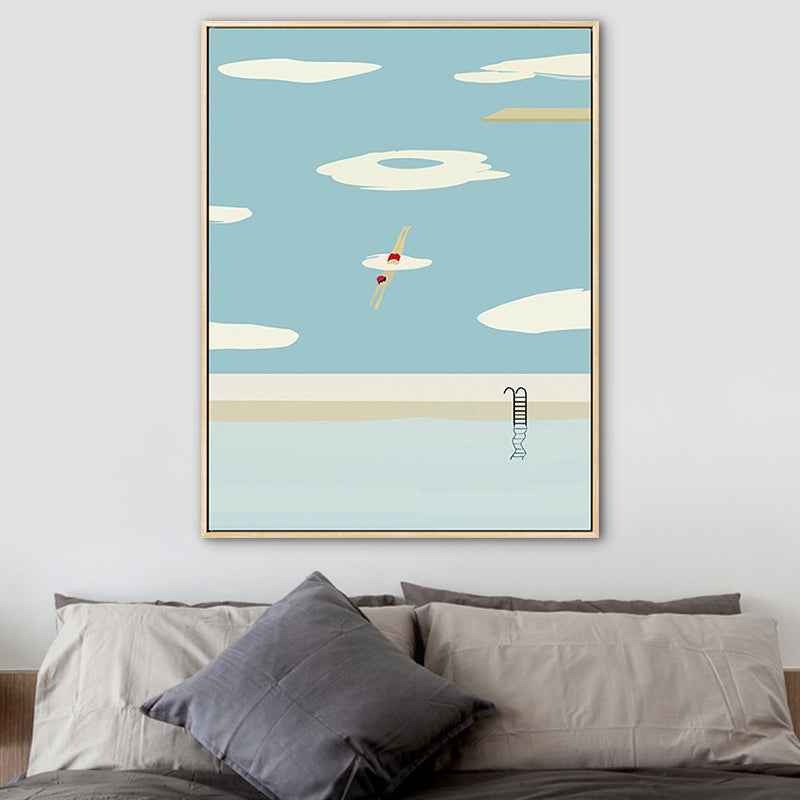 Brehn | Pastell Schwimmbecken Wandkunst Sportlich Nordische Texturierte Leinwanddruck für Wohnzimmer
