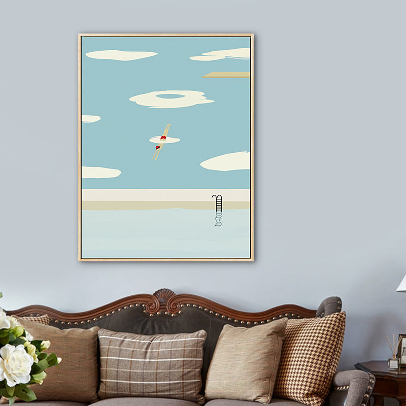 Brehn | Pastell Schwimmbecken Wandkunst Sportlich Nordische Texturierte Leinwanddruck für Wohnzimmer