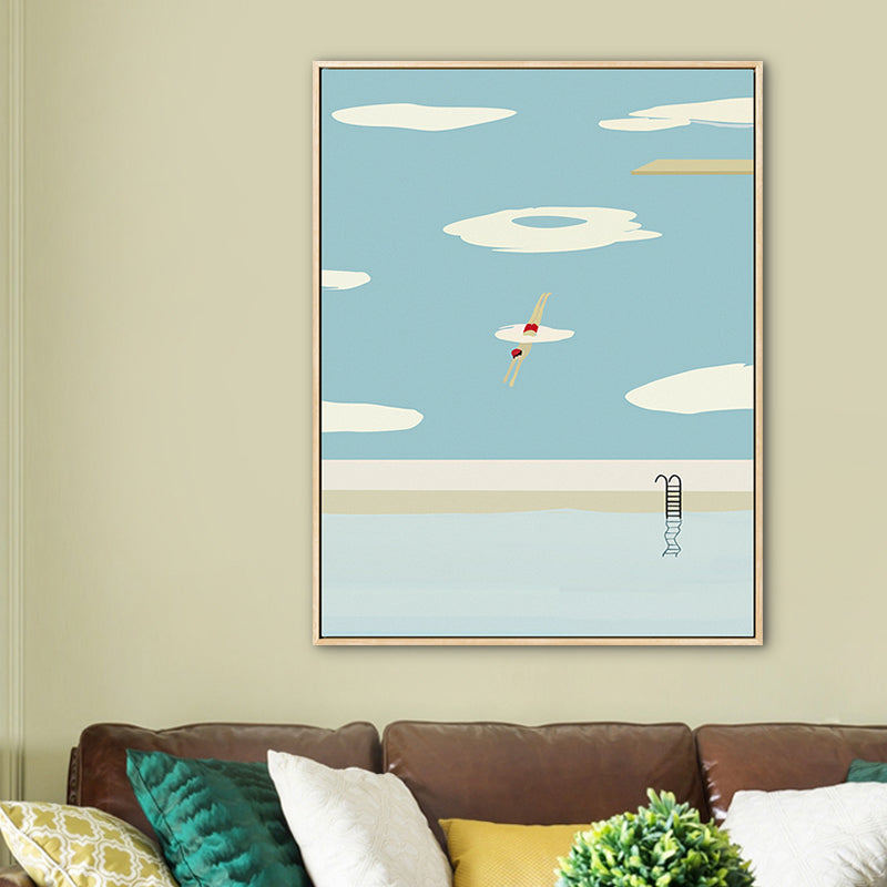 Brehn | Pastell Schwimmbecken Wandkunst Sportlich Nordische Texturierte Leinwanddruck für Wohnzimmer
