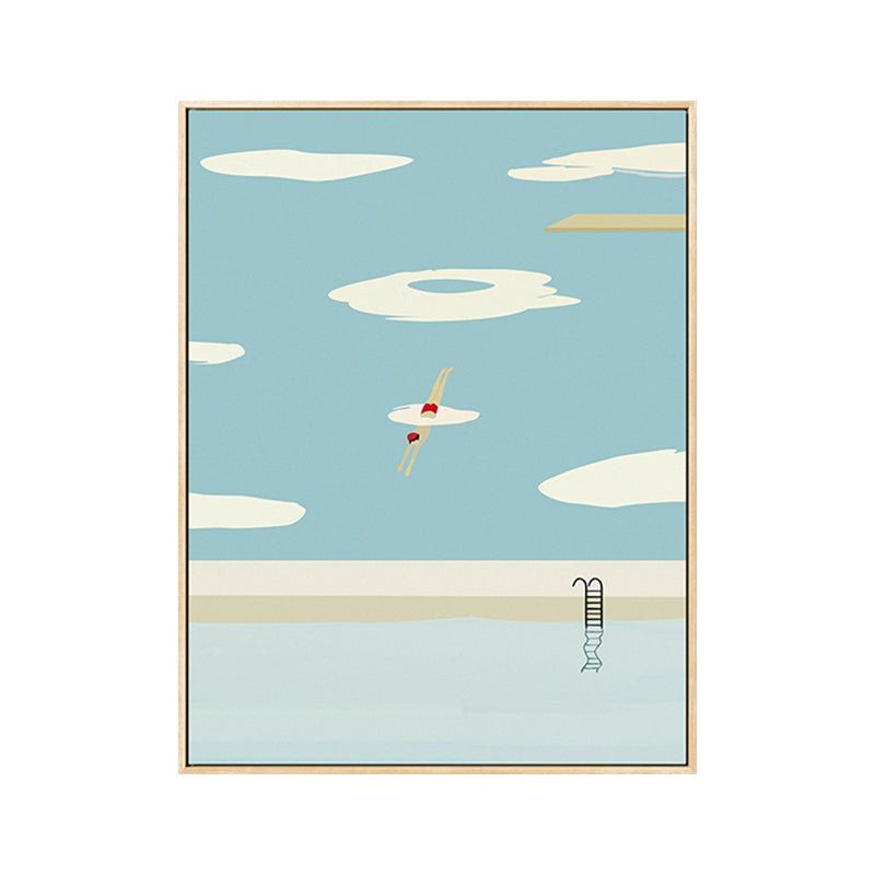 Brehn | Pastell Schwimmbecken Wandkunst Sportlich Nordische Texturierte Leinwanddruck für Wohnzimmer