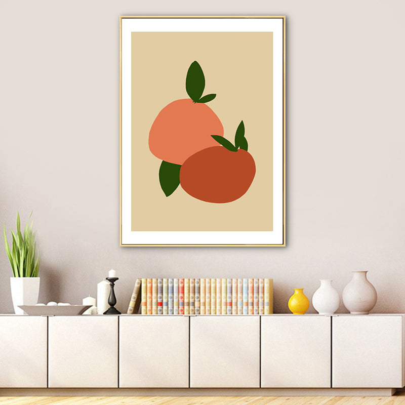 Brehn | Illustration Nordische Leinwand Wandkunst mit Früchte Muster in Orange auf Beige für Zuhause